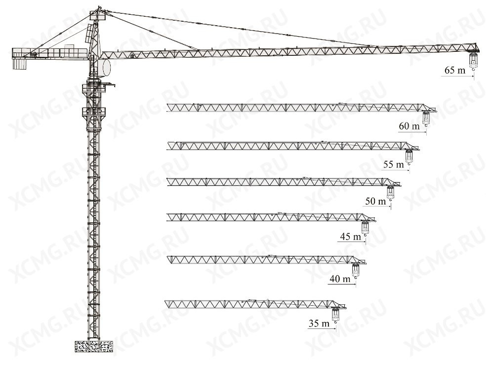 Башенный кран с оголовком XCMG QTZ160 (6518-10)